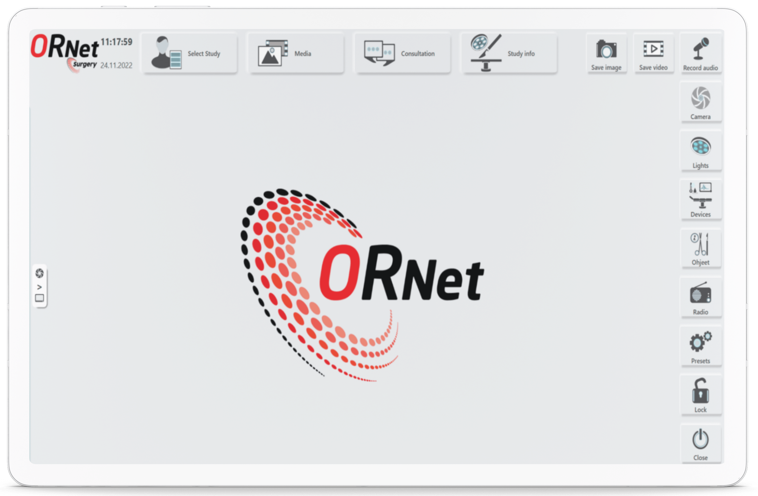 Surgery 3.0 user Interface with minimized input output sources ORNet Surgery 3.0 Home Screen User Interface with Minimized sources
